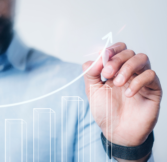 man giving bar graph presentation using high technology digital pen 1
